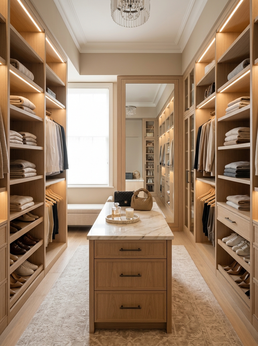 Elegant Neutral Closet with Center Island