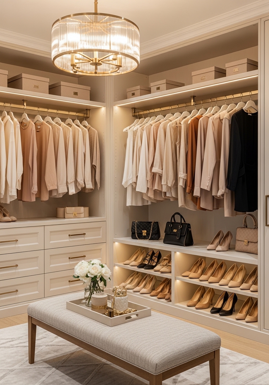 High-End Closet With Color-Coordinated Organization