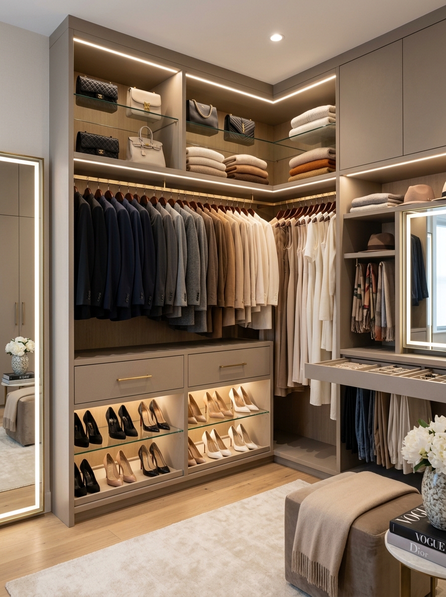 Ultra-Organized Luxury Closet with Color-Zoned Sections