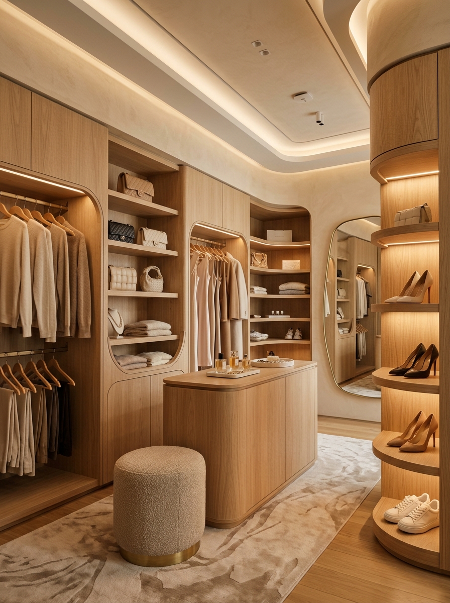 Ultra-Soft Luxury Closet with Organic Curved Layout