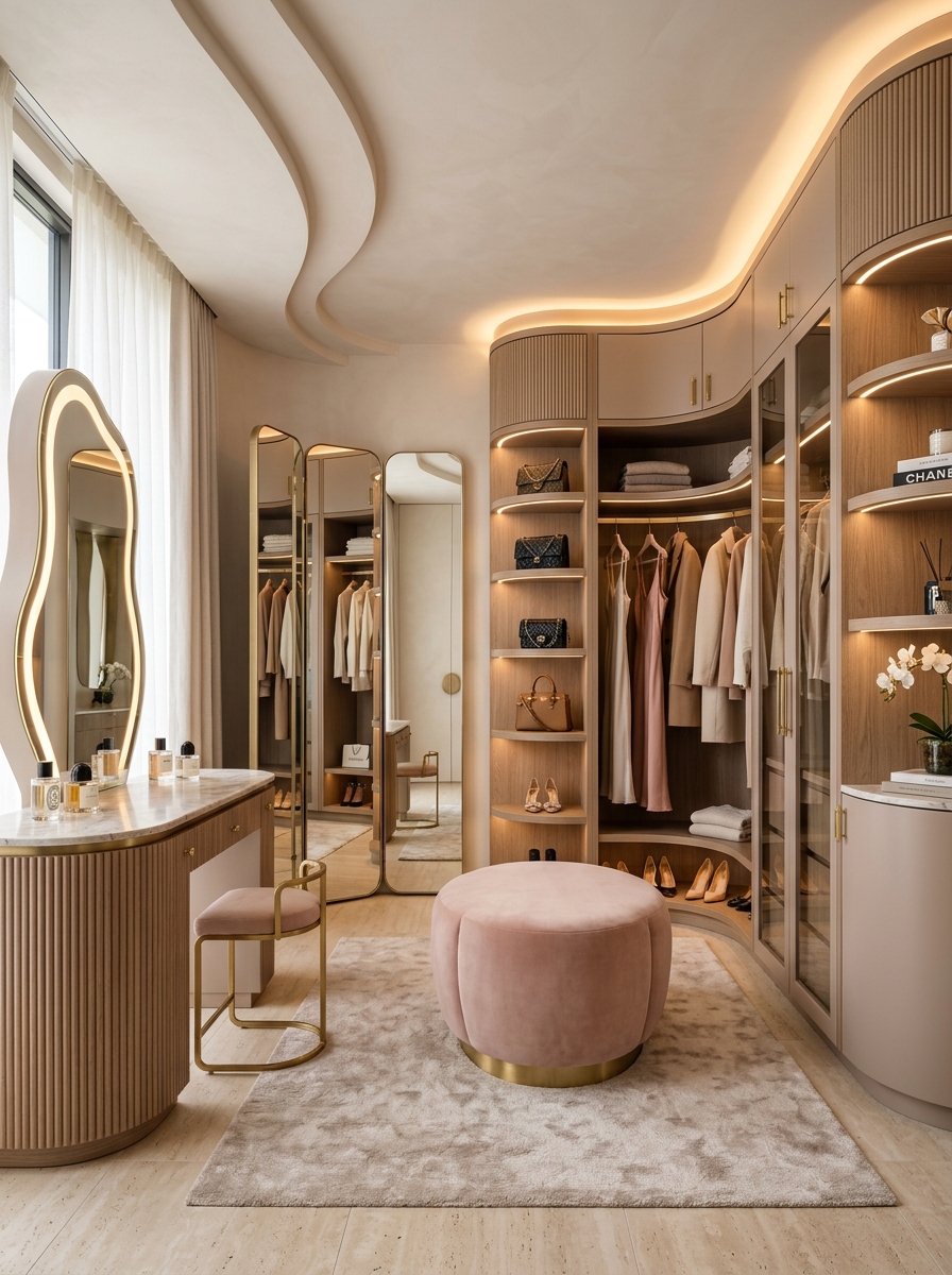 Soft Curved Closet Design with Feminine Flow