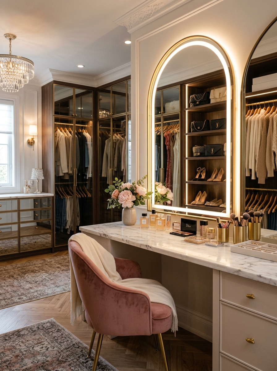 Luxury Dressing Room Closet with Vanity Integration