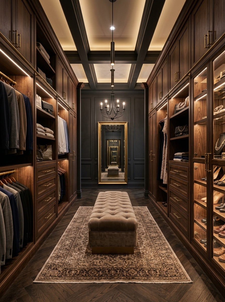 Dark Wood Glam Closet with Perfect Balance