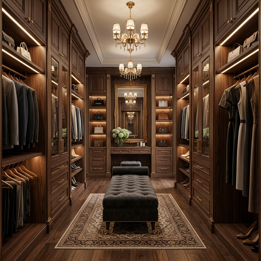 19 Feminine Closet Design Ideas with Perfect Symmetry & Warm Wood