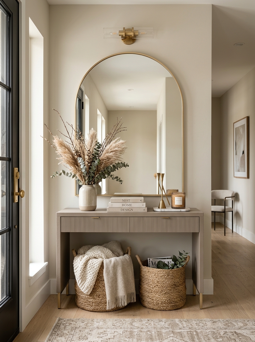 Luxe Modern Console Table with Oversized Mirror Styling