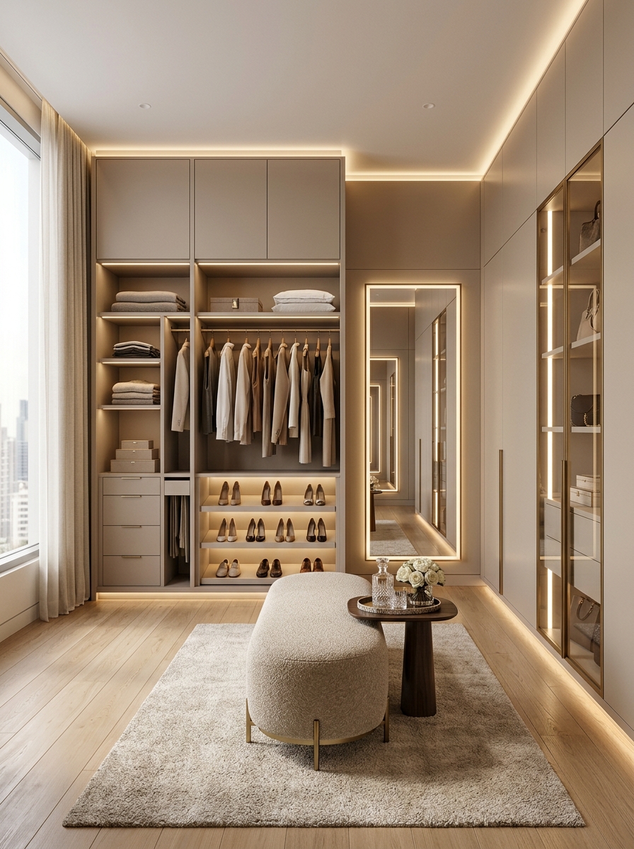 Luxury Hotel-Inspired Closet with Ambient Glow