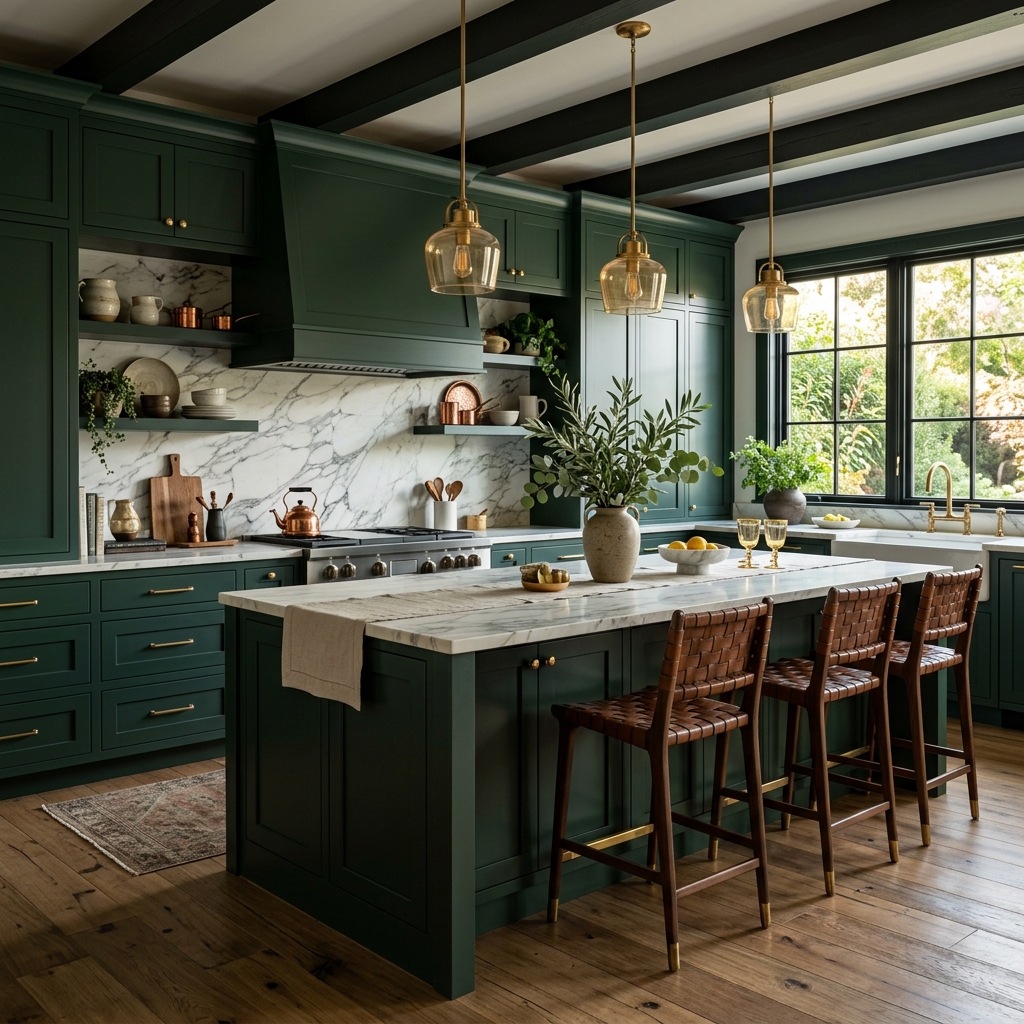 17 Dark Green Kitchen Ideas for Homeowners Who Love Bold Elegant Interiors