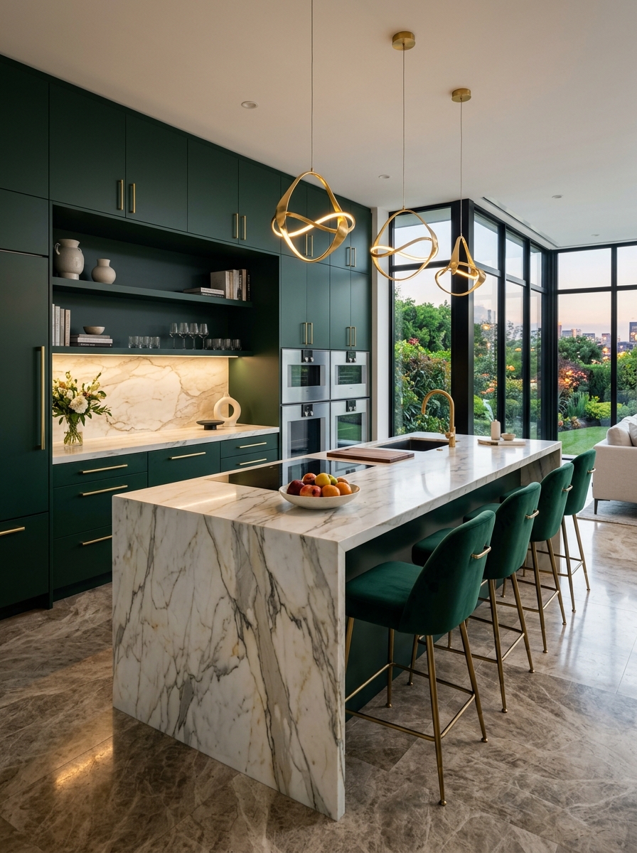 Dark Green and Gold Luxury Contemporary Kitchen