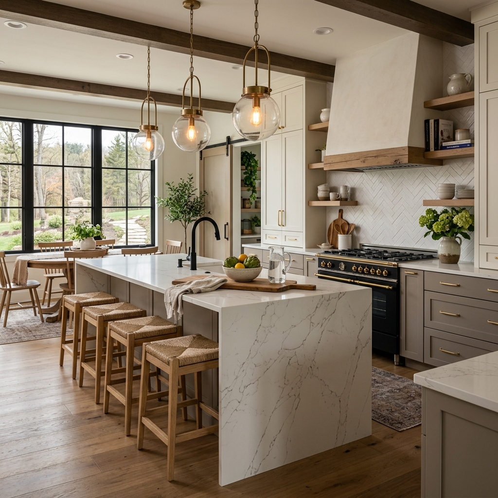 Luxury Modern Farmhouse Kitchen with Quartz Island