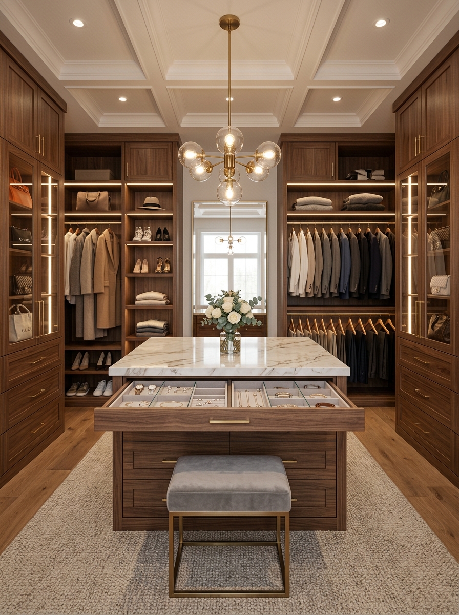 Luxury Closet with Central Island Organizer