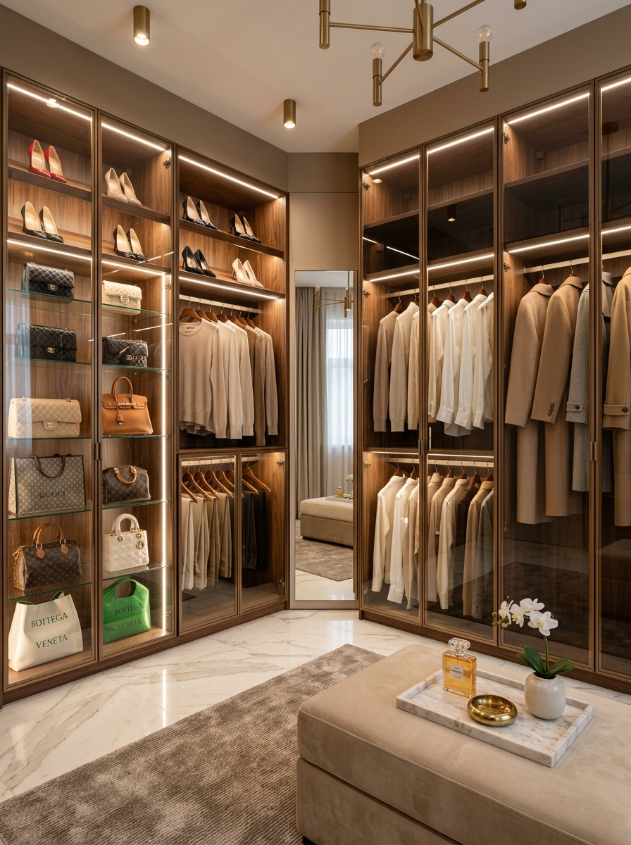 Boutique-Inspired Closet with Glass Display Doors
