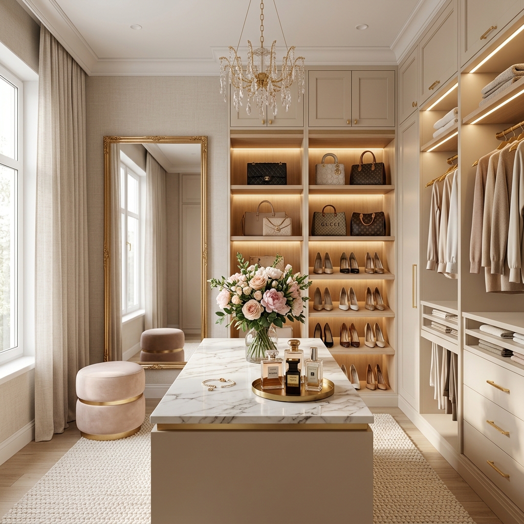 15 Luxury Closet Decor Ideas for Glamorous Feminine Bedrooms With Neutral Interiors