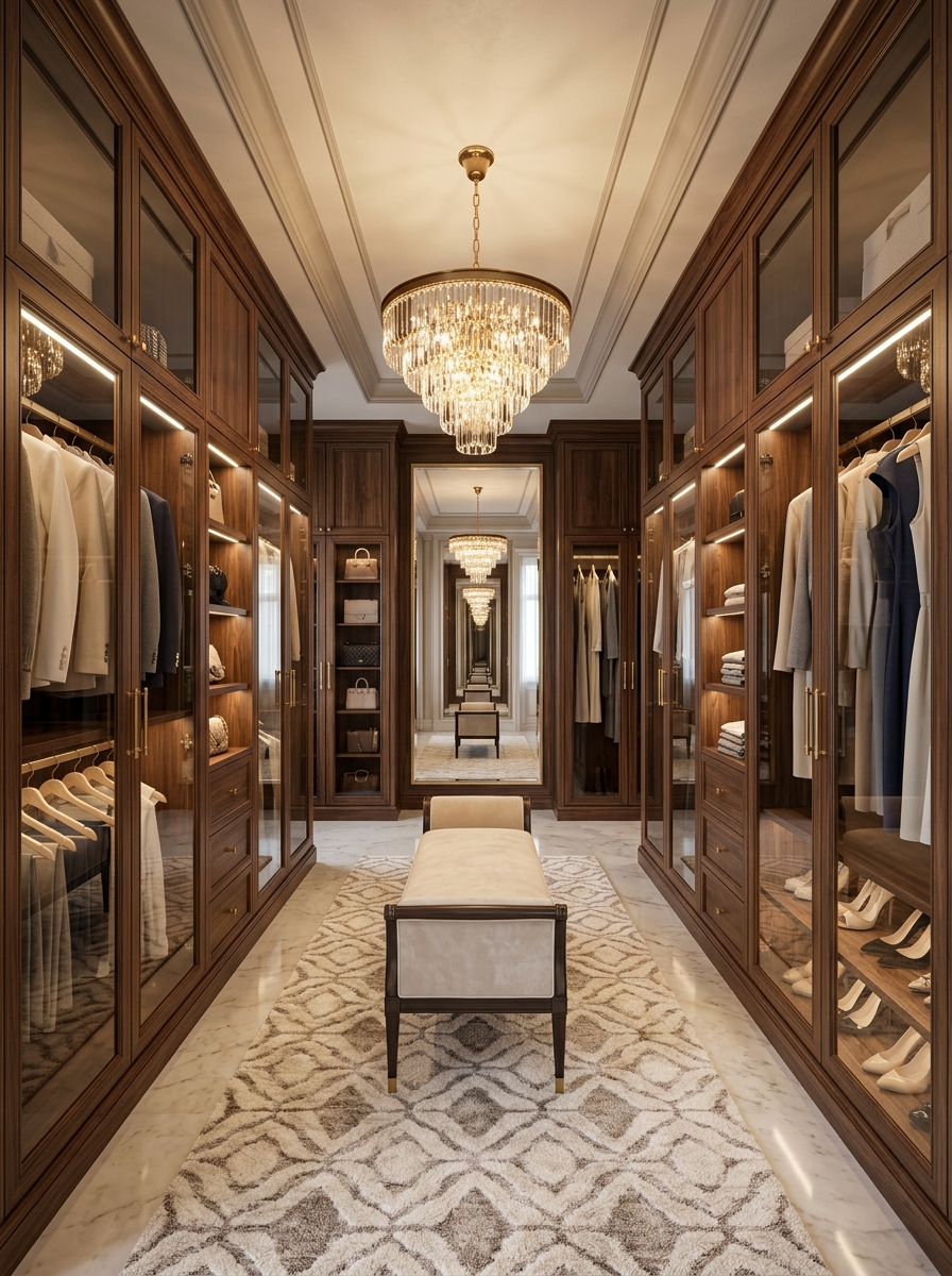 Signature Symmetry Closet with Statement Lighting