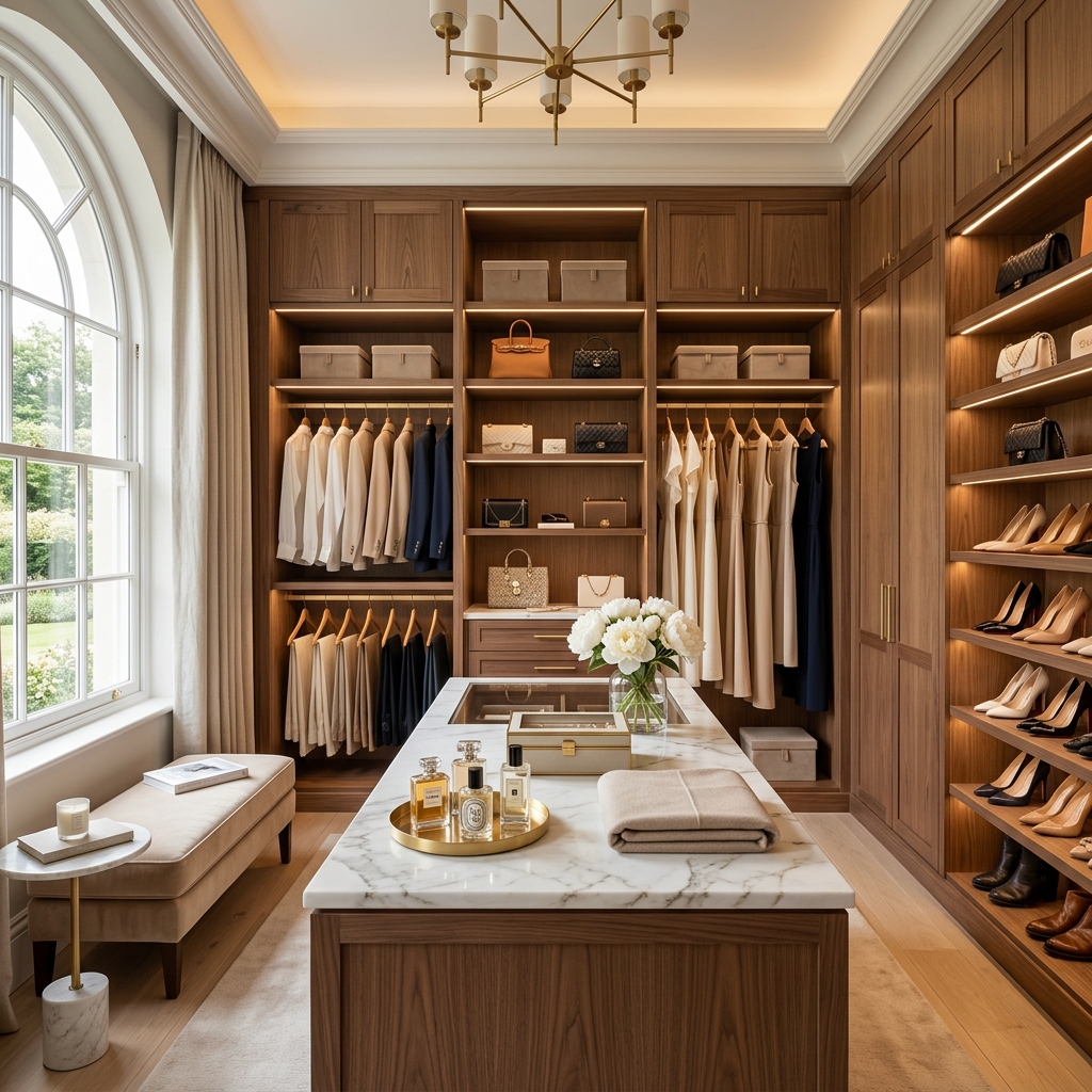 18 Soft Luxury Closet Ideas in Warm Neutrals and Wood Tones for Women Above 35