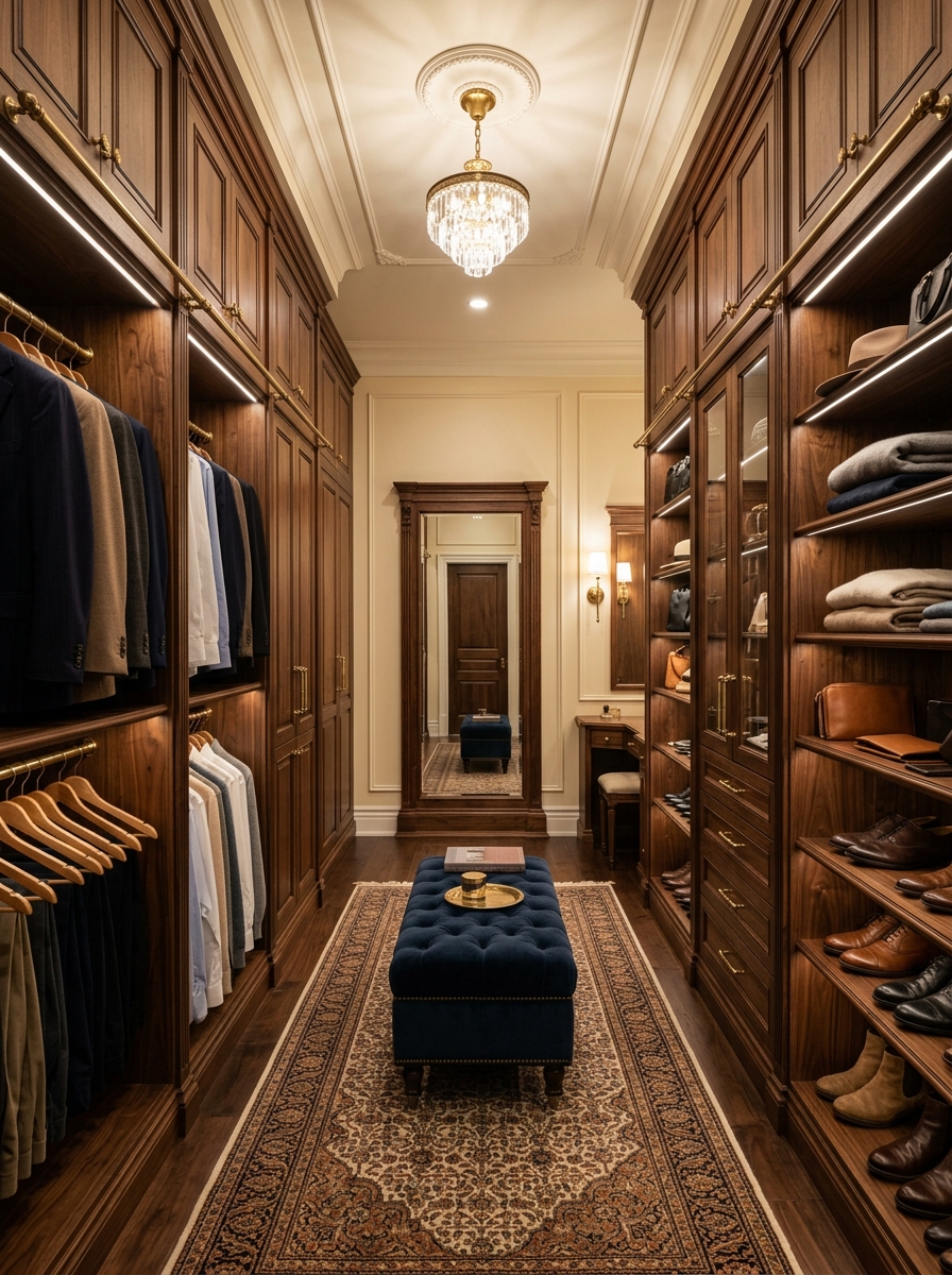 Classic Warm Wood Closet with Timeless Paneling