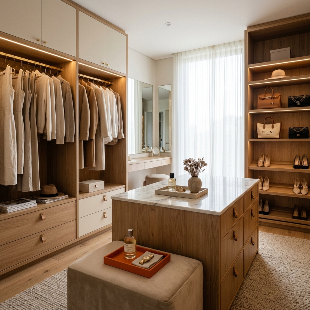 20 Elegant Closet Inspiration in Warm Wood and Neutral Shades
