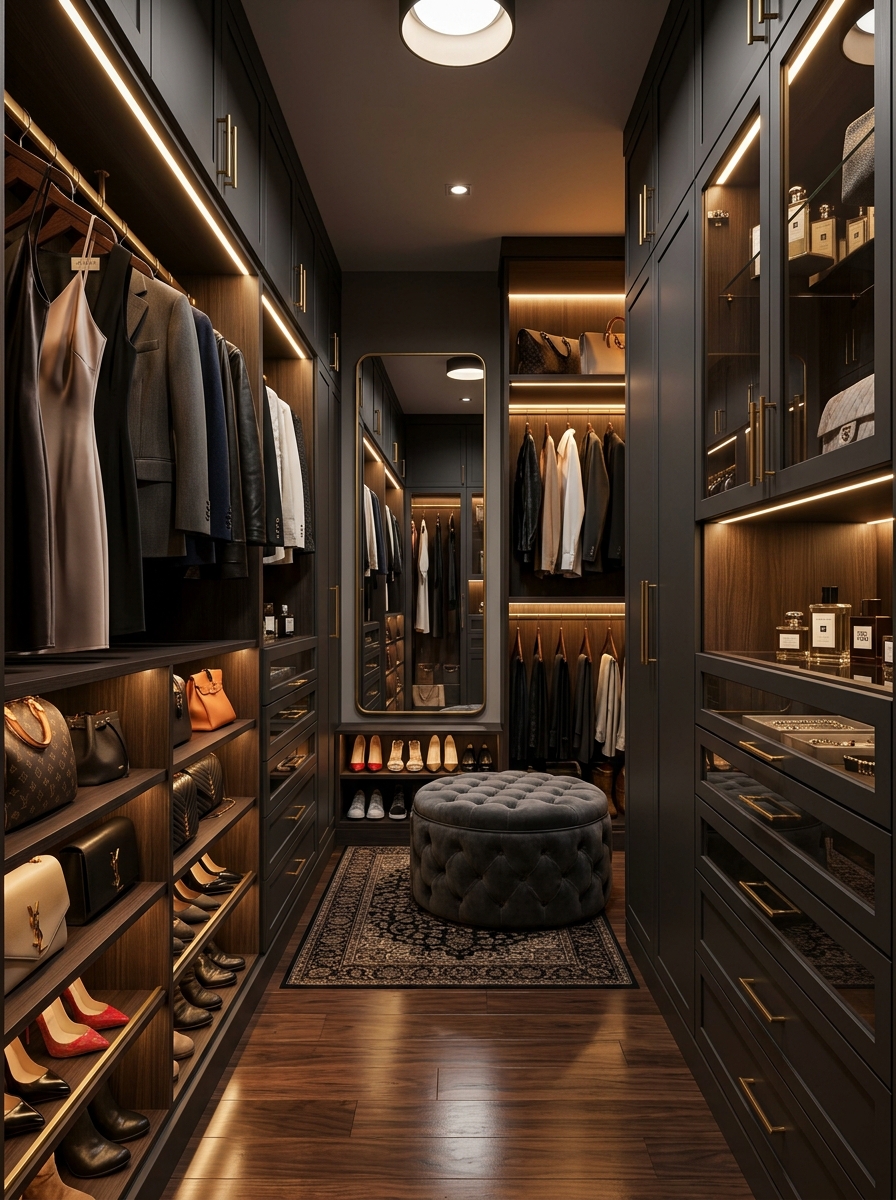 Modern Luxury Closet with Dark Moody Tones