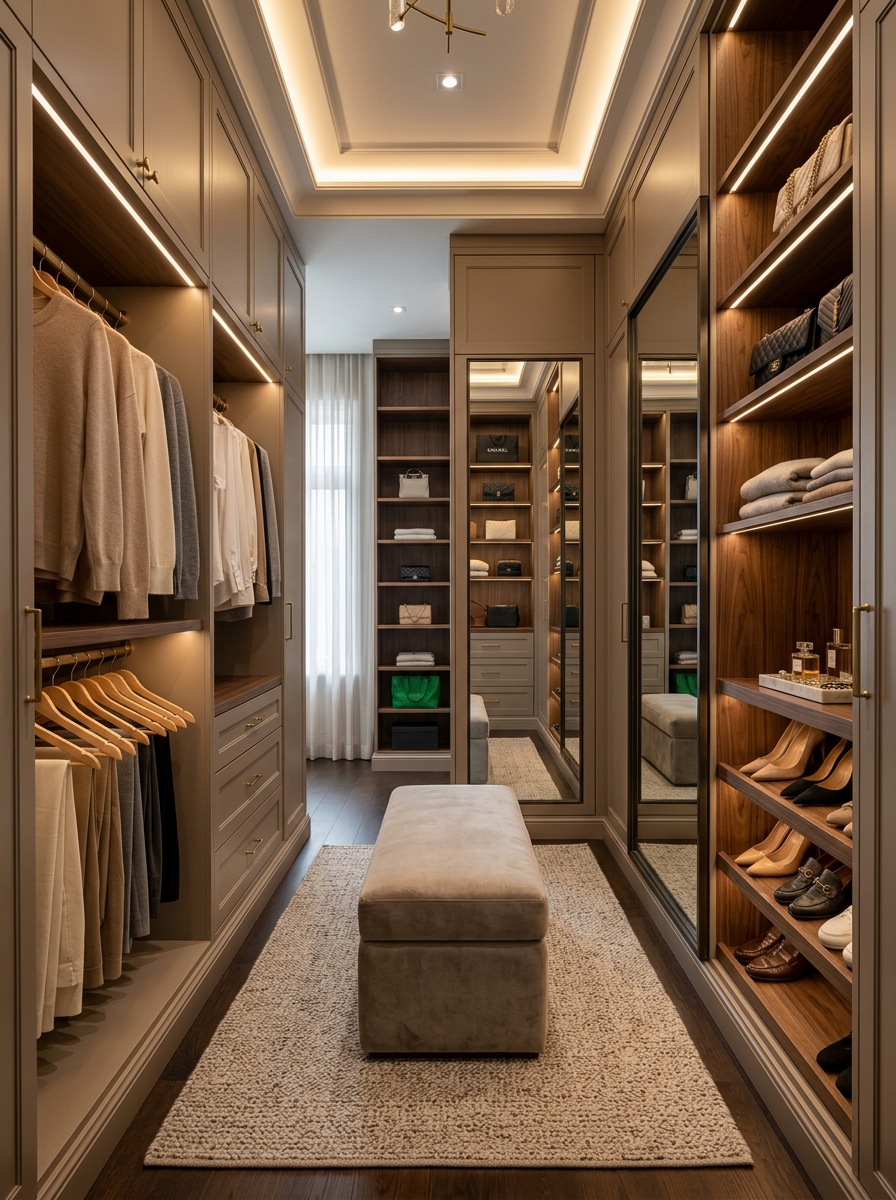 Luxury Hotel-Inspired Closet With Soft Ambient Lighting