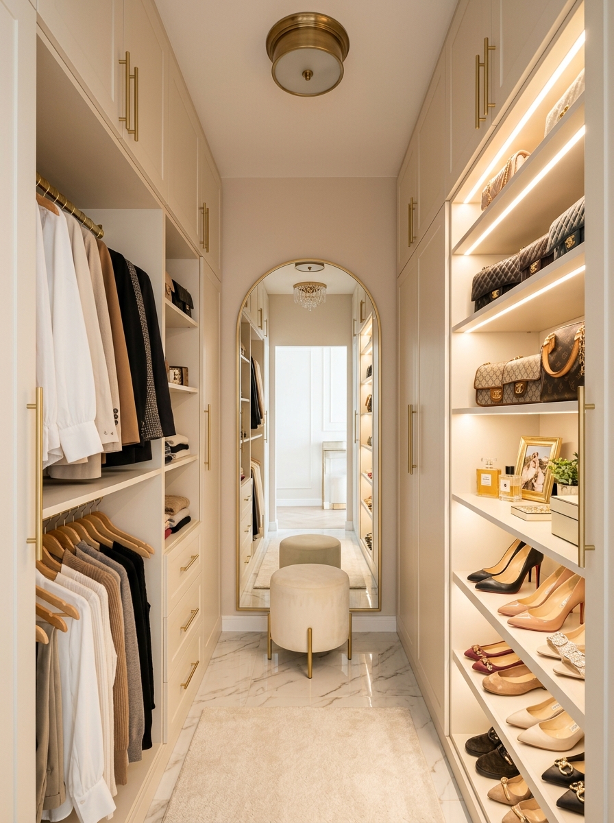 Floor-to-Ceiling Wardrobes with Warm LED Lighting
