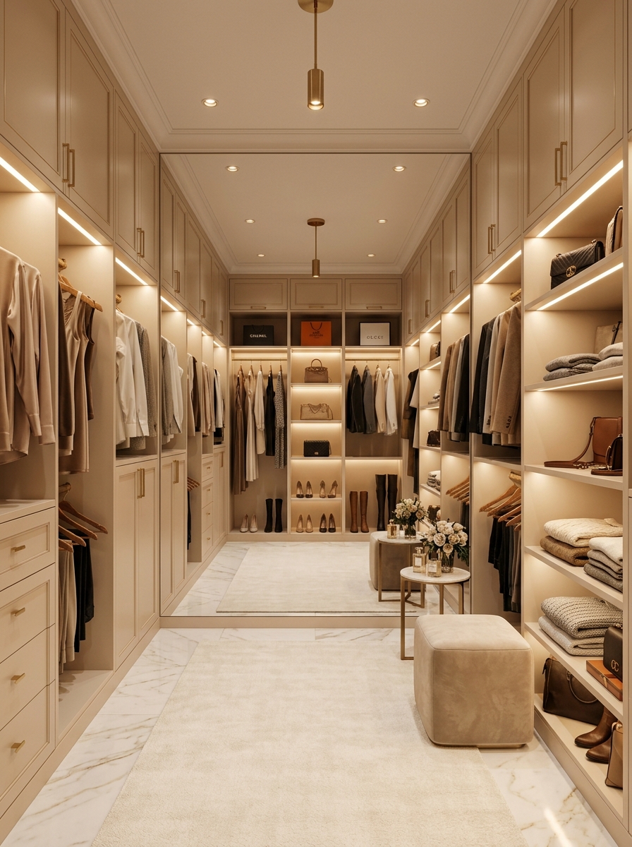 Floor-to-Ceiling Mirror Wall Closet