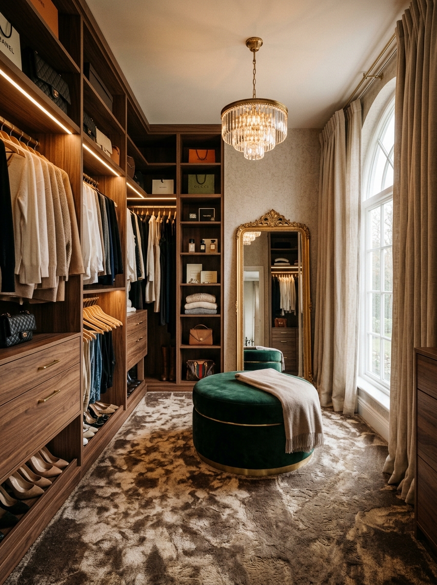Statement Carpet Luxury Closet with Layered Texture
