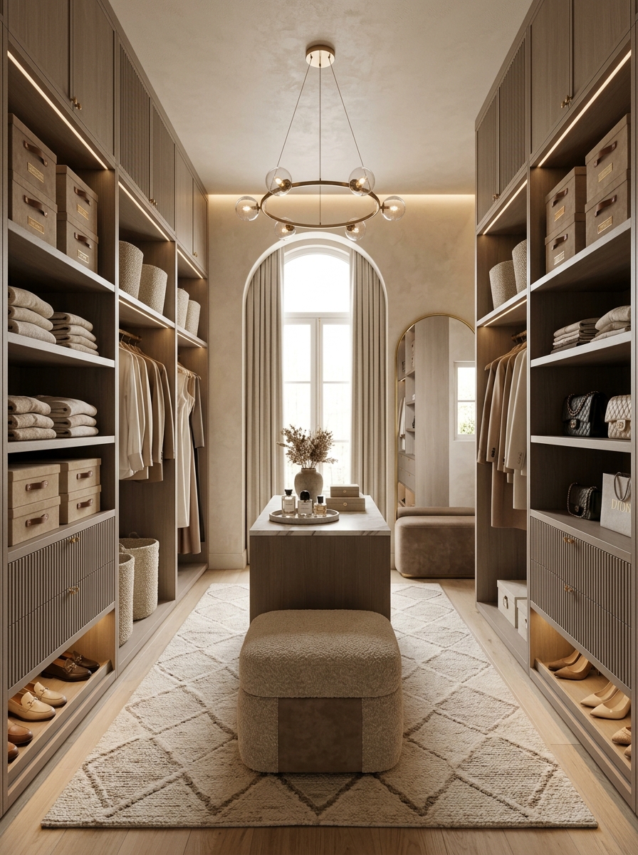 Soft Neutral Luxe Closet with Fabric Textured Harmony