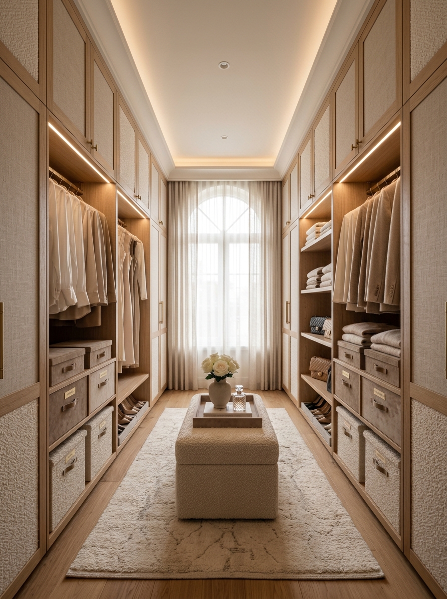 Soft Neutral Luxe Closet with Fabric Textured Harmony