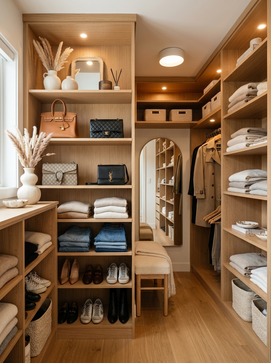 Luxury Closet with Open Shelving and Designer Styling