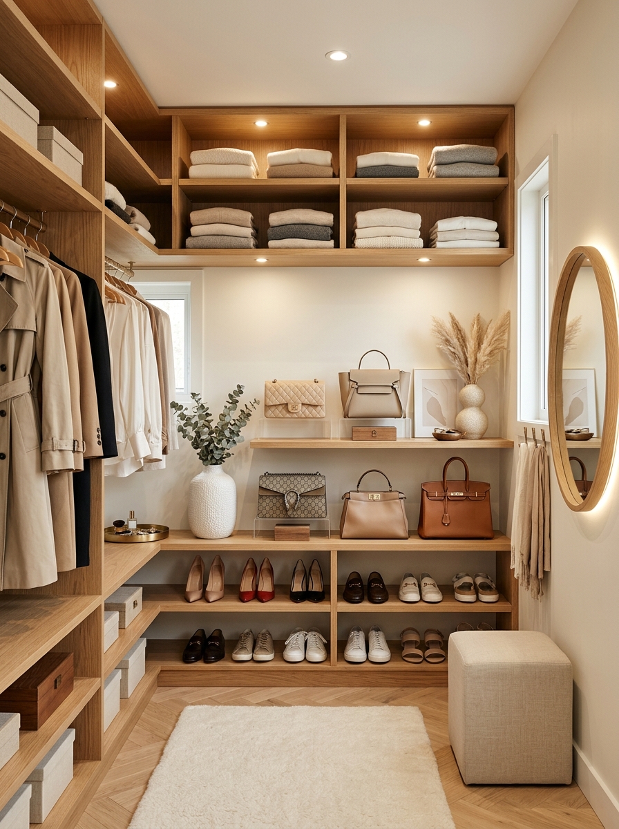 Luxury Closet with Open Shelving and Designer Styling
