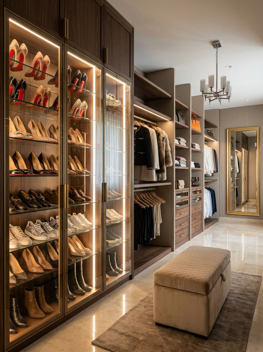 Glass Shoe Display Cabinet Closet