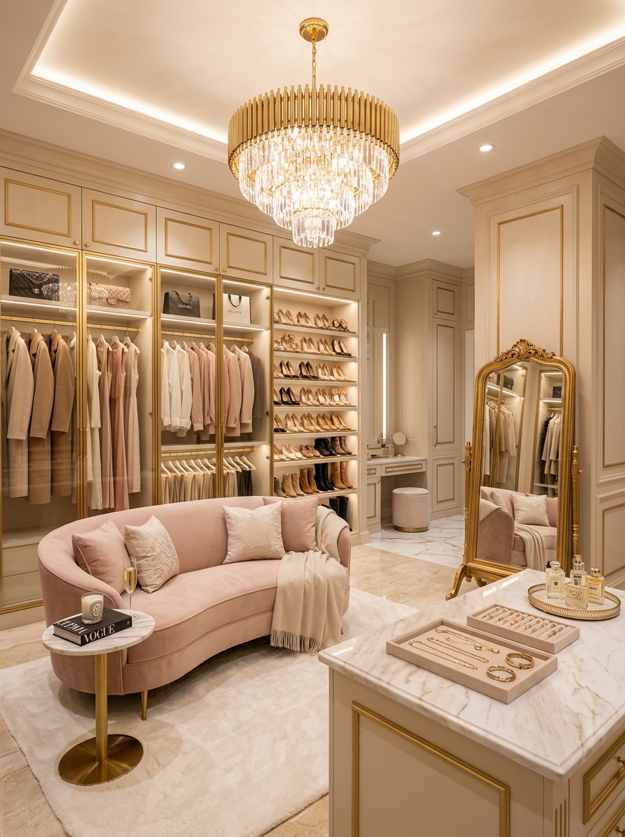Dreamy Soft Feminine Walk-In Closet Suite