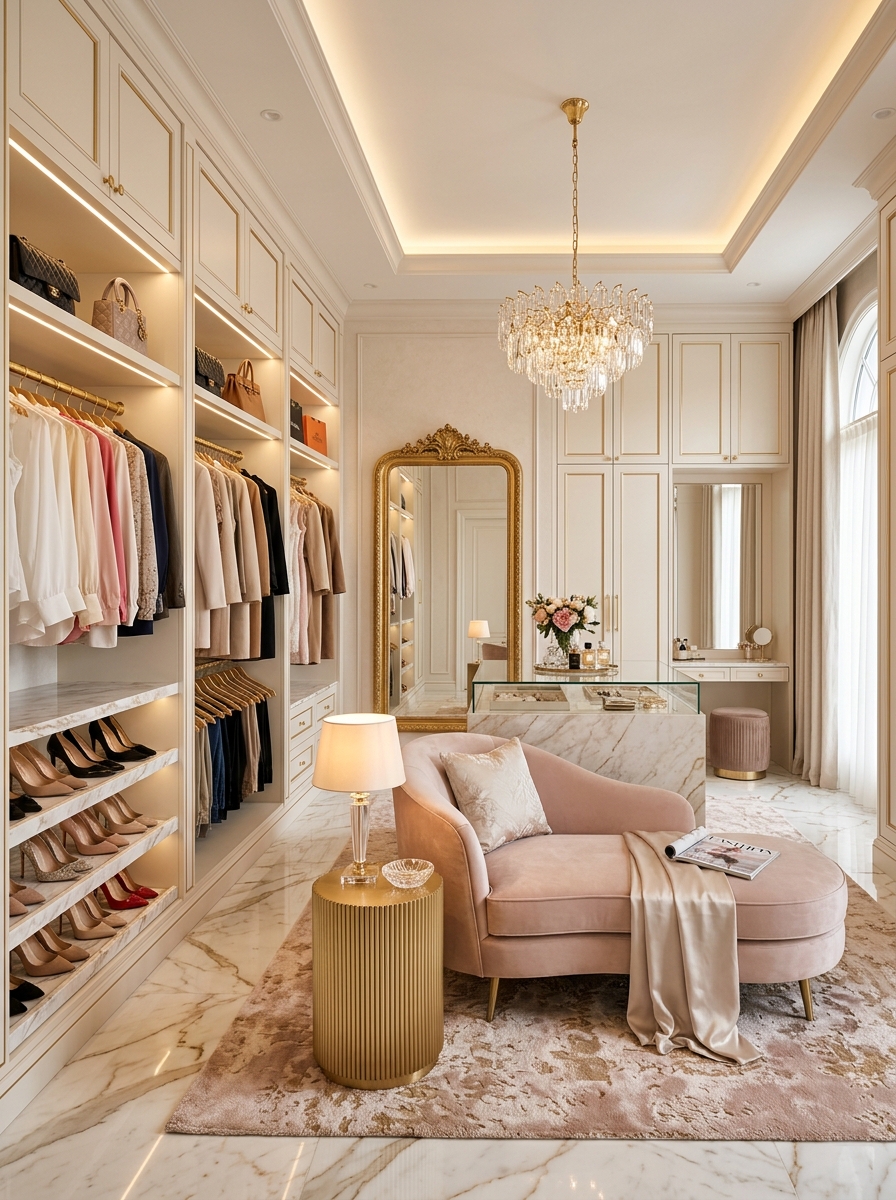 Dreamy Soft Feminine Walk-In Closet Suite