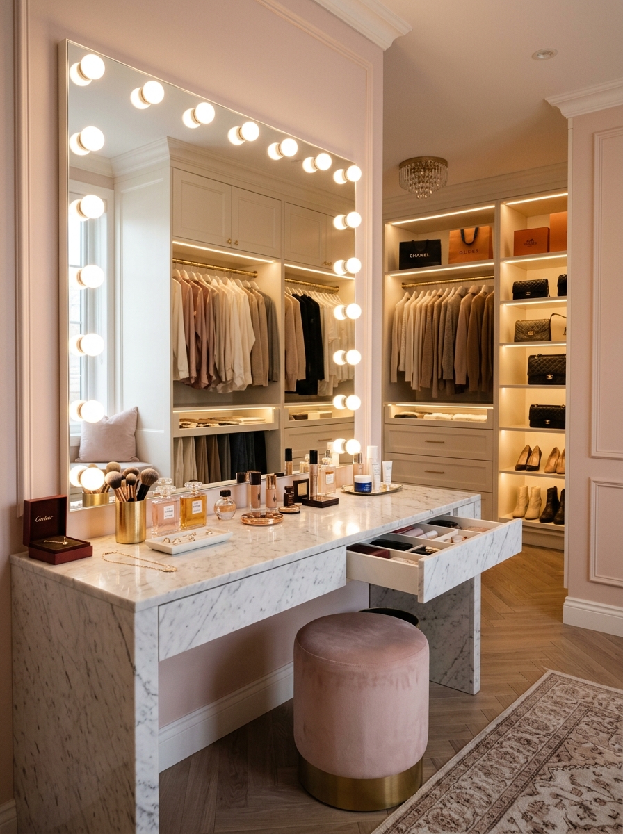 Vanity Station Integrated into Closet