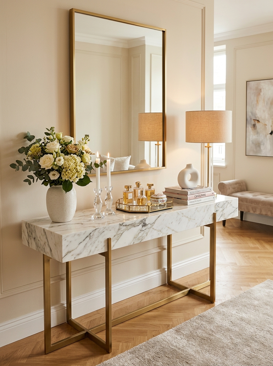 Elegant Marble Console Table with Gold Details
