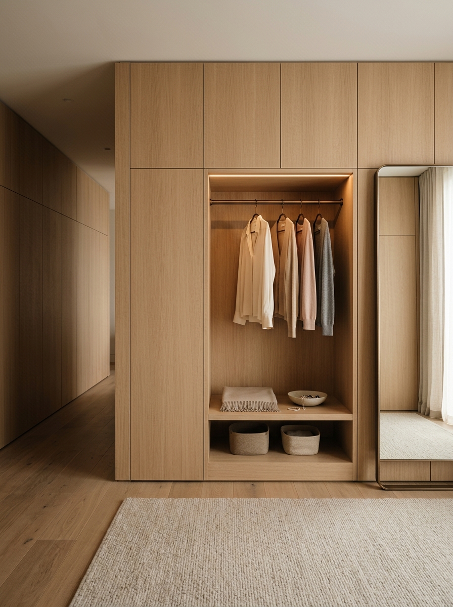 Minimal Luxury Seamless Warm Wood Closet