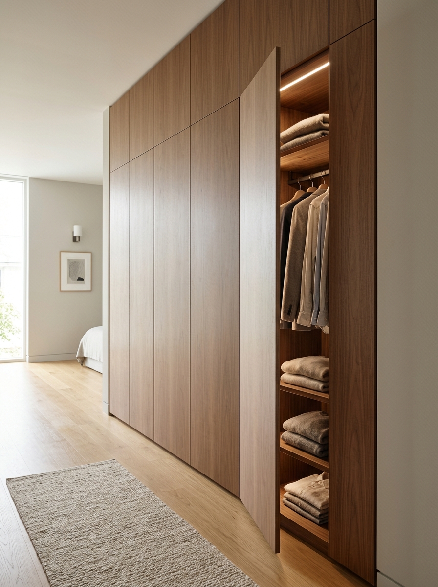 Neutral Closet with Hidden Storage Solutions