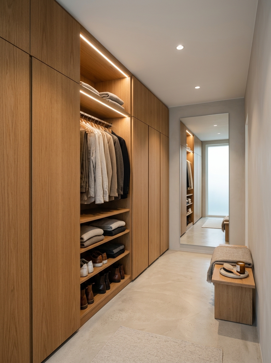 Neutral Closet with Hidden Storage Solutions