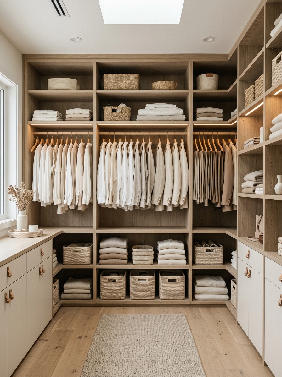 Serene All-Neutral Closet with Layered Textures
