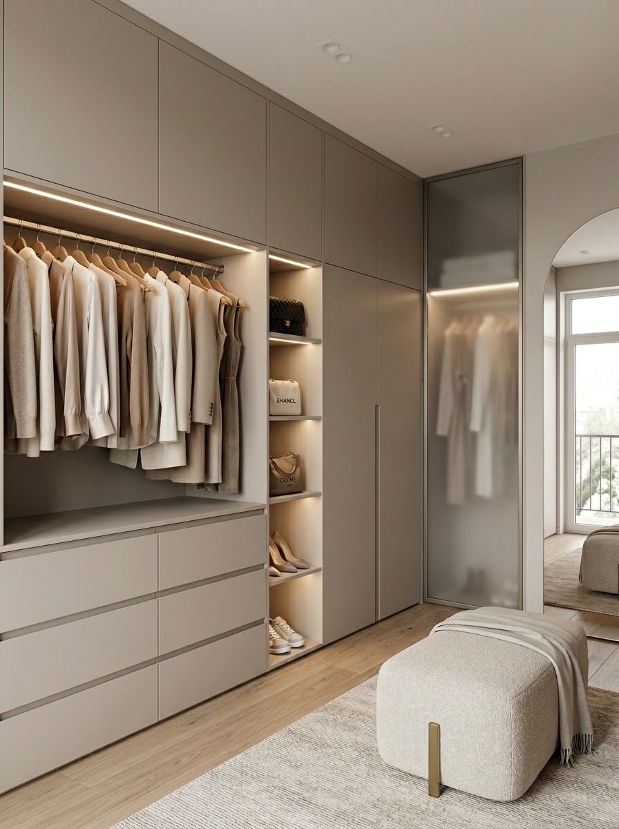 Minimalist Closet With Hidden Storage and Clean Lines