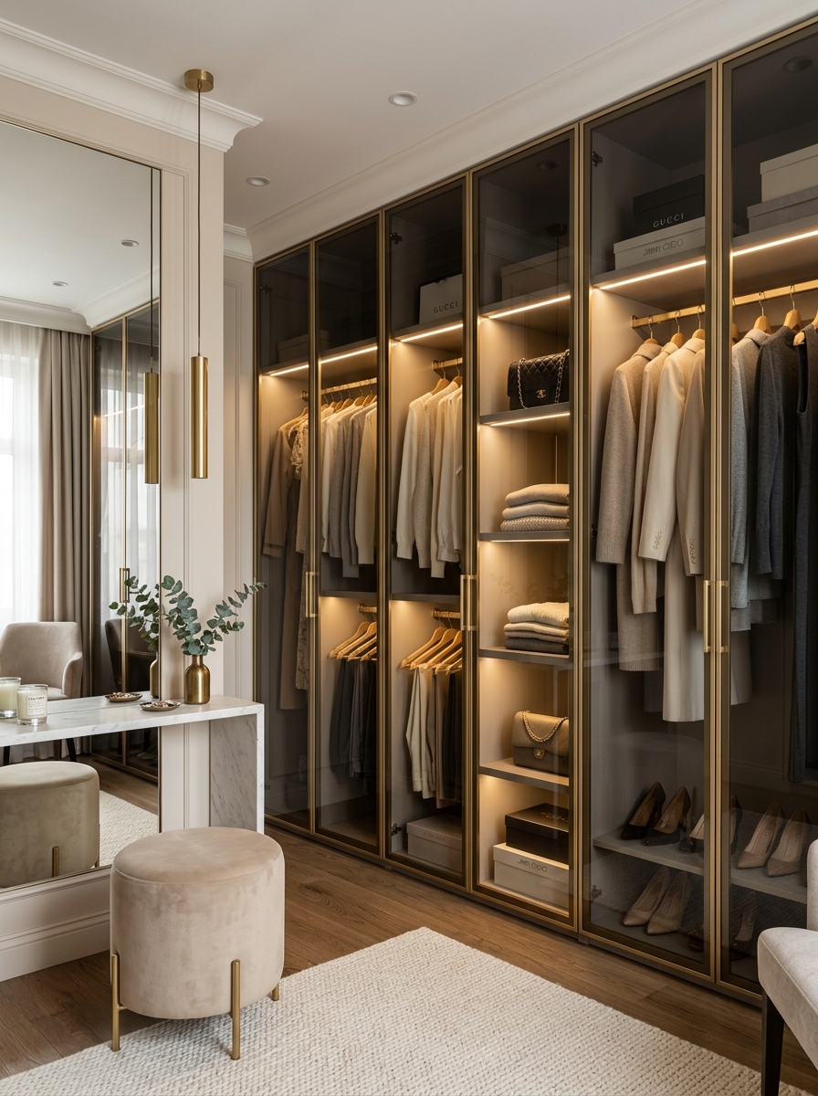 Minimalist Glass-Door Closet for a Luxury Designer Feel
