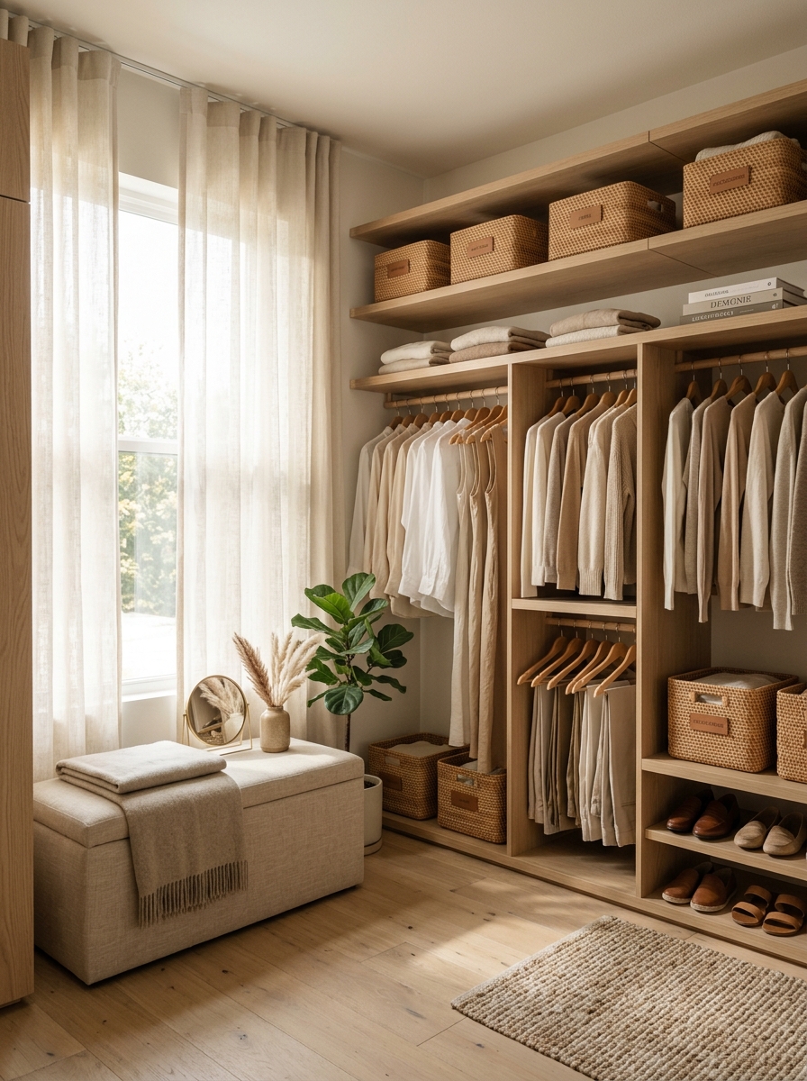 Minimalist Closet with Natural Linen Textures