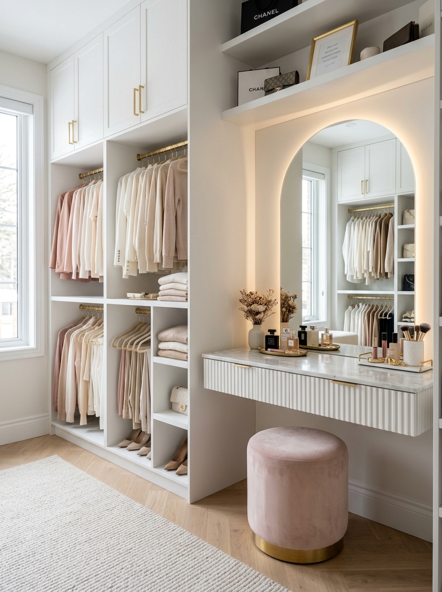 Minimalist Closet with Elegant Vanity Corner