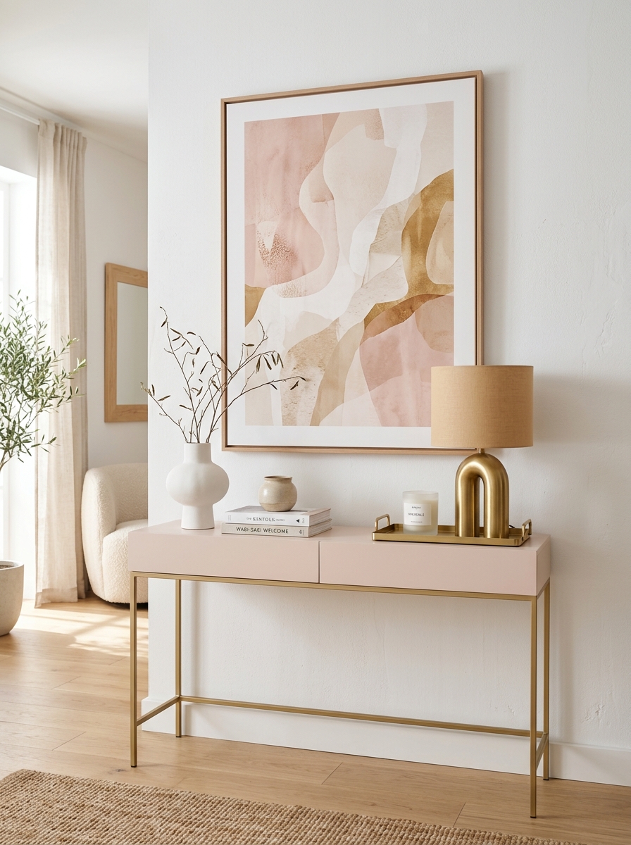 Modern Minimalist Pink Console Table with Clean Styling