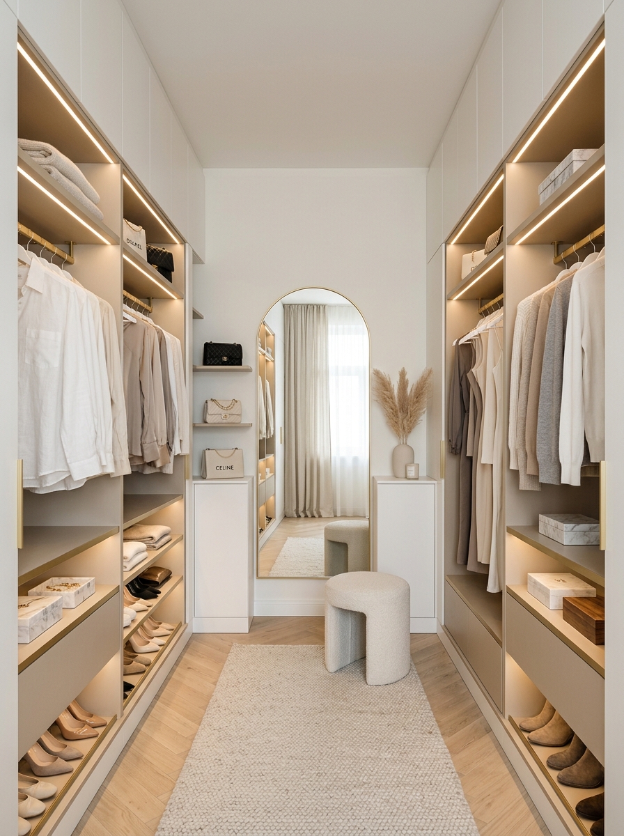 Soft Minimal Closet with Gold Accents