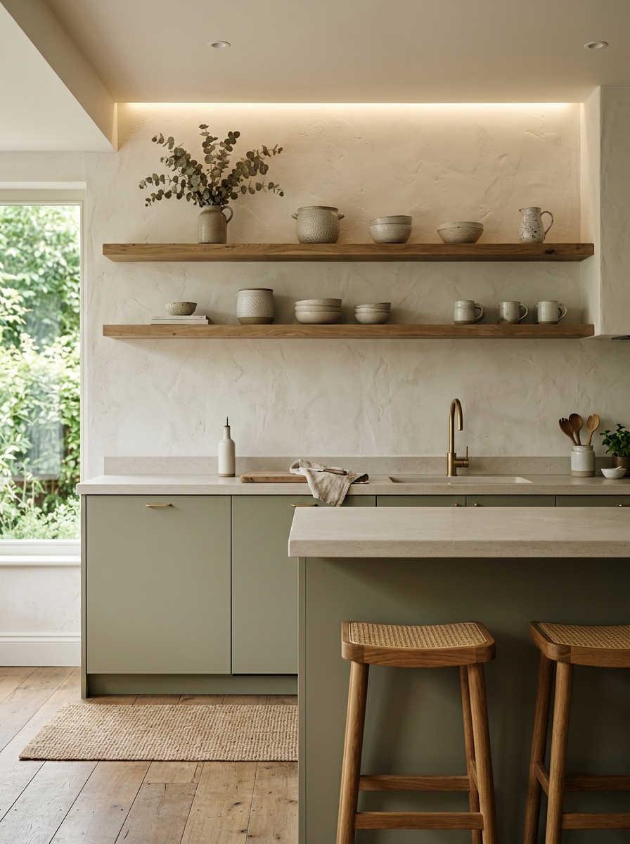 Bright Sage Green Kitchen With Natural Light