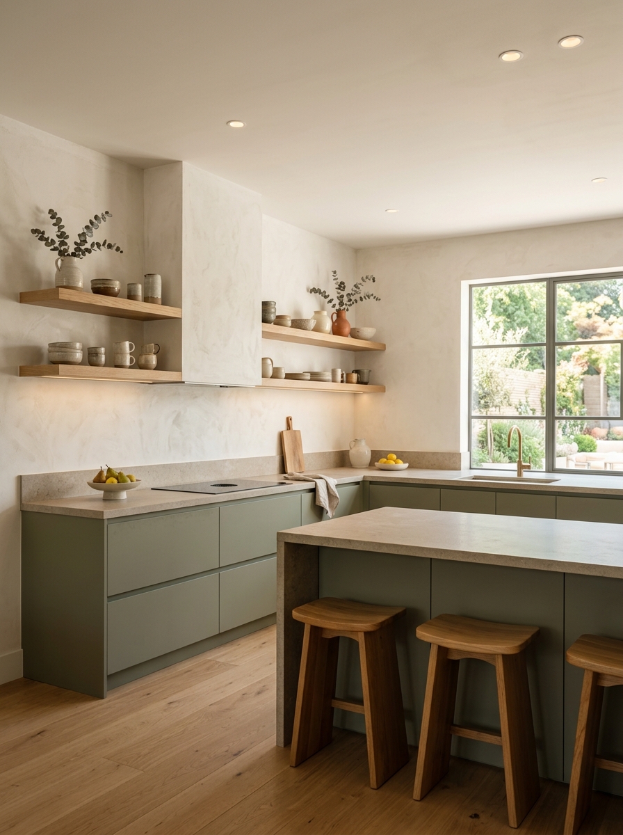 Bright Sage Green Kitchen With Natural Light