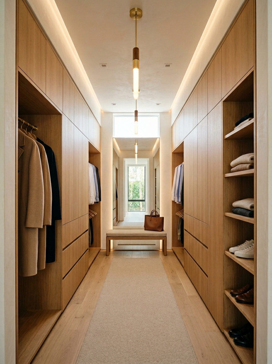Warm Minimalist Closet with Hidden Storage