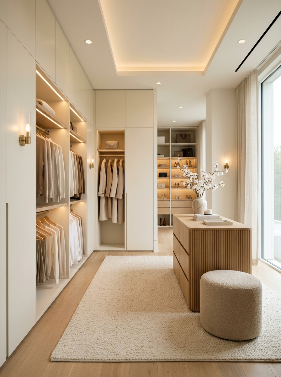 oft Neutral Cream Dressing Room with Layered Lighting