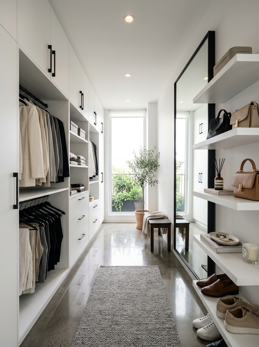 Minimalist Black and White Walk-In Closet