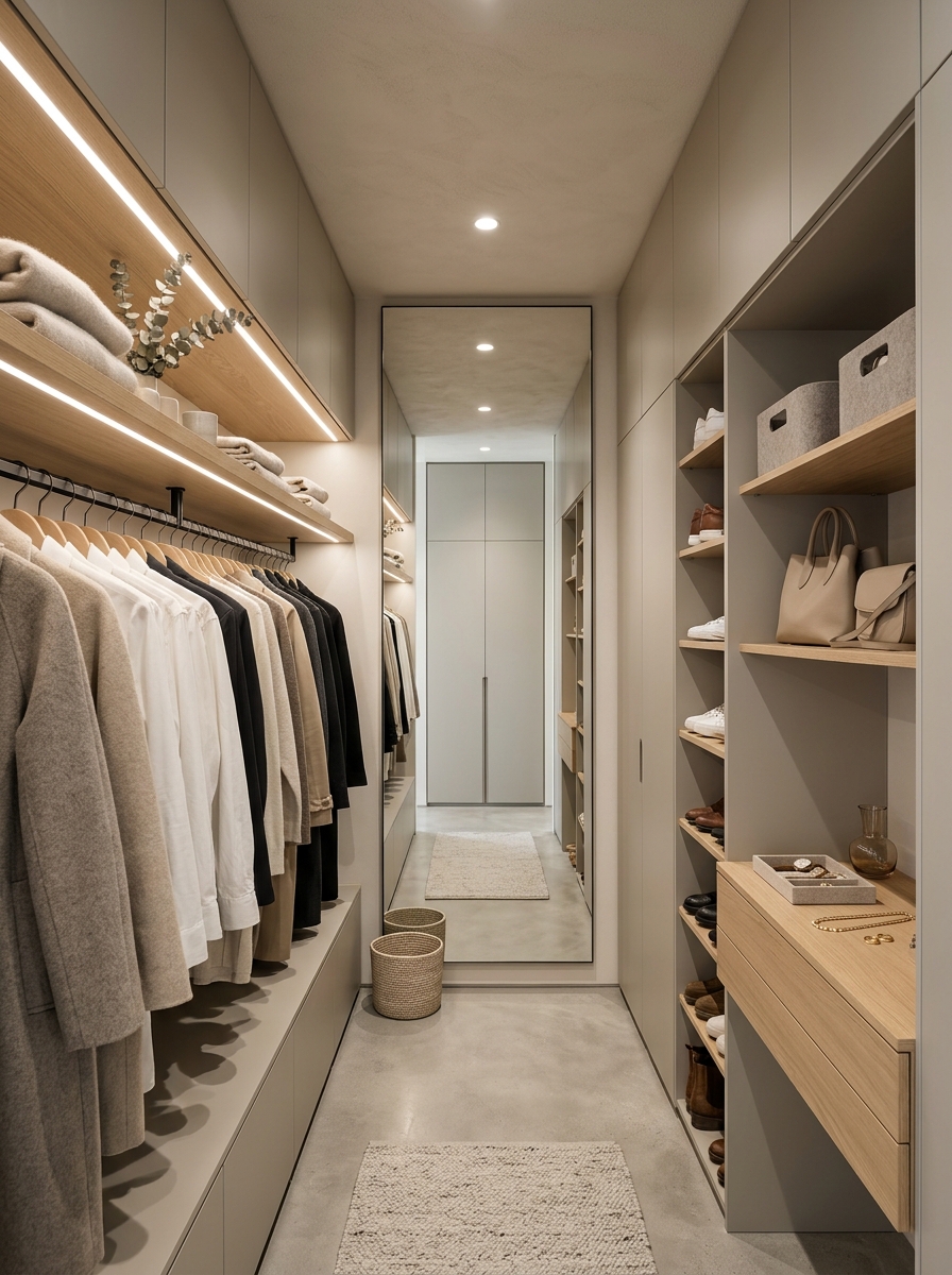 Modern Minimalist Tiny Walk-In Closet